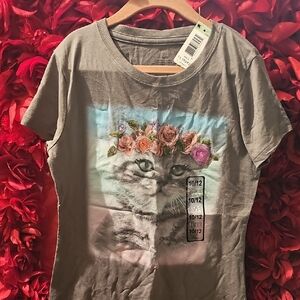 NWT Floral Cat Graphic Girls Tshirt Size 10/12